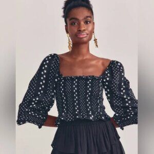 LoveShackFancy Russell Satin Starry Blouse